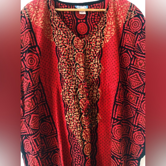 SOLD Vintage 80s 90s Batik Block Print Indian Cotton Kaftan - Picture 10 of 11